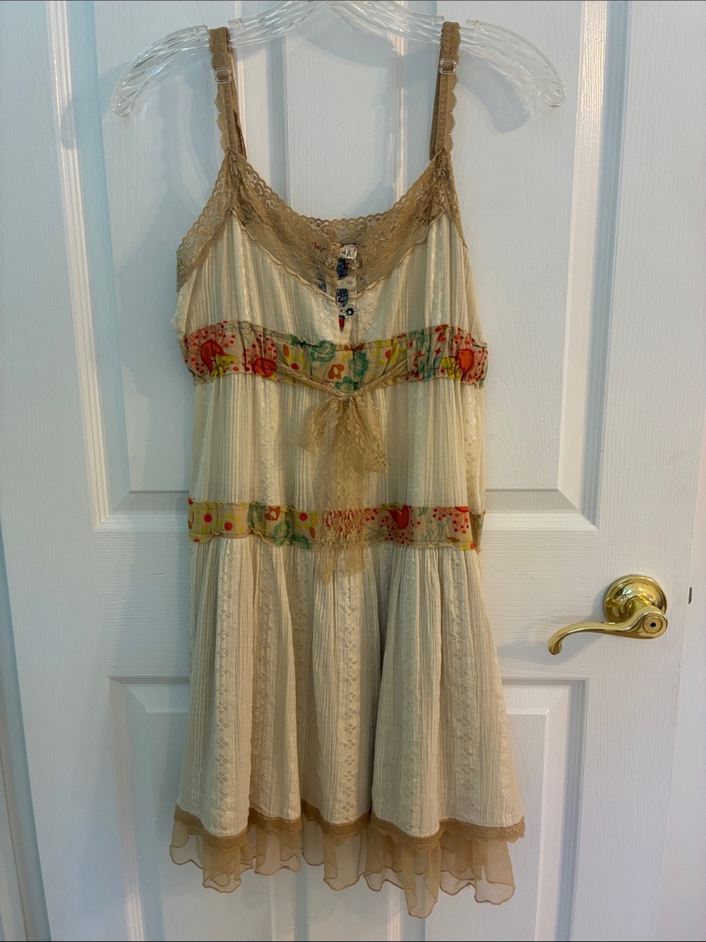 Free People Cream lace with Floral-Trim Mini .Unique sundress